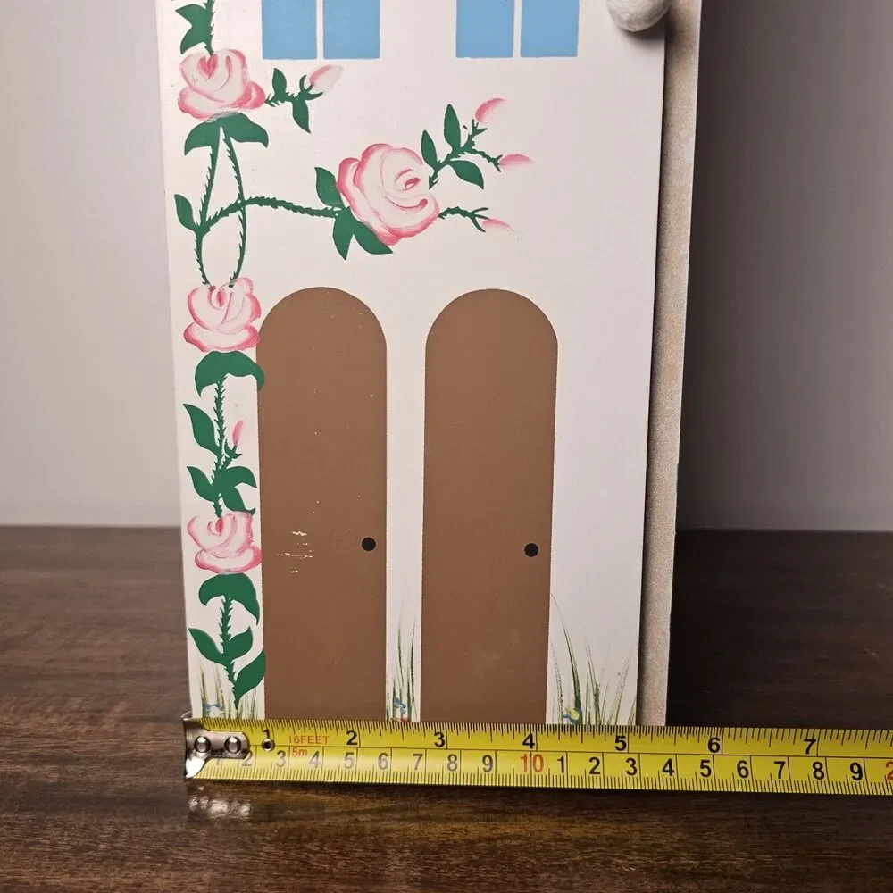 Vintage Hand Painted House-Shaped Curio Cabinet Folk Art Cottagecore 3 Shelves